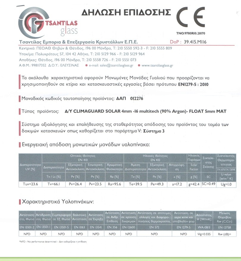 Δήλωση επίδοσης υαλοπινάκων – τζαμιών